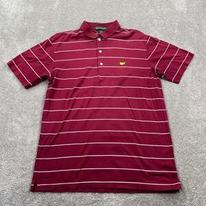 Amen Corner Polo Shirt Mens M Burgundy Good Striped Pima Cotton Masters Logo